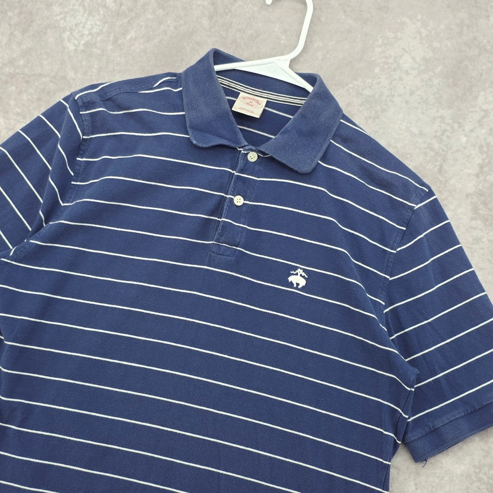 Brooks Brothers 346 Polo Shirt Mens Medium Navy Blue White Striped Cotton